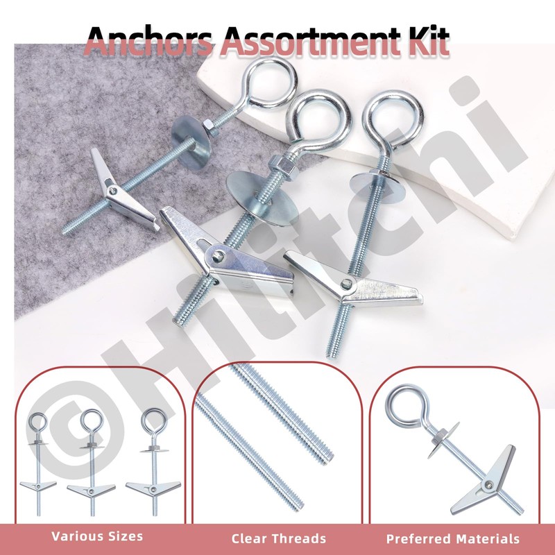 Hilitchi 18Pcs 3 Sizes O-Shaped Toggle Bolts and Wing Nut