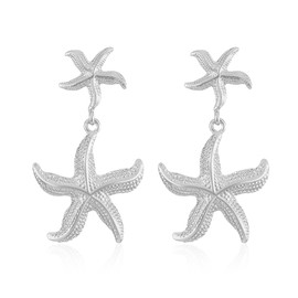 QIAOLEHUI Gold Silver Starfish Dangle Stud Earrings Statement Beach Drop Earrings Summer Jewelry Gifts for Women (Silver)