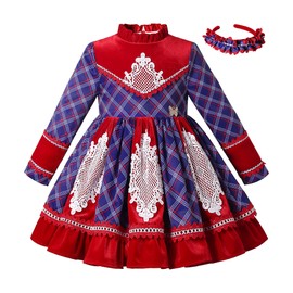 Pettigirl Girls Winter Vintage Burgundy Fashion Plaid Lace Ruffle Clothing Kids Teenage Stylish Holiday Dresses Suits