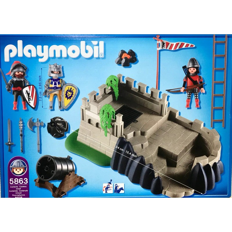 Playmobil #5863 Knights Action Set- Rampart, Cannon, 3 Knights, Weaponry