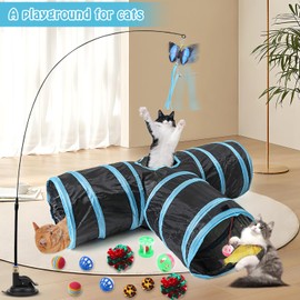 Interactive Cat Toy Set, Foldable Cat Tunnel, Angel Toy, 3-Way Play Tunnel for Cats, Rabbits, 39 Pieces, Cat Tangle Suction Cup, Round Tunnel, Cat Toys Accessories, Cat Activity