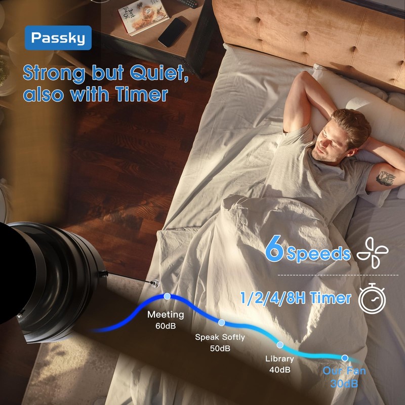 Passky Ceiling Fans with Lights, 42 inch Low Profile Ceiling