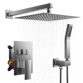 FORIOUS Rain Shower System - Shower Faucet Set-Rain Shower Heads with Handheld Spray Combo, Shower Head System with Pressure Balanced Valve Set, Wall Mounted Shower Fixtures Brushed Nickel