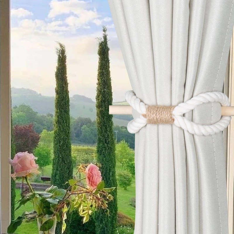 OCIOLI 4 Pieces Boho Curtain Tiebacks Curtain Holdbacks Handmade Curtain