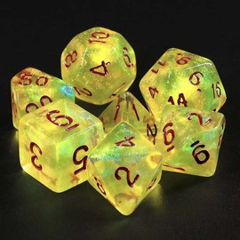 DND Dice Golden Transparent Dice with Color Changing Glitter for Dungeons and Dragons Role Playing Game,D&D,MTG,Pathfinder Dice Set with Dice Pouch