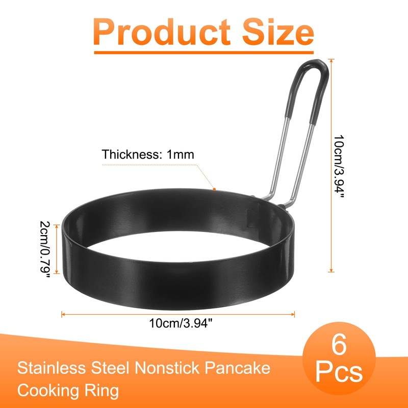 HARFINGTON 6Pcs Egg Rings 4" Stainless Steel Nonstick Round Pancake