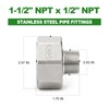 TAISHER 2PCS 304 Stainless Steel Pipe Fitting, Reducer Adapter, 1/2"