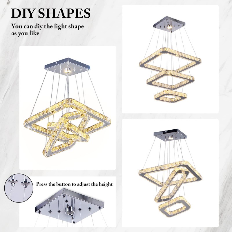 diisunbihuo Modern Crystal Chandeliers LED Square Chandelier Pendant Lights Chandelier