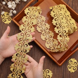 IDONGCAI Iron On Metallic Lace Trim Border Ribbon Fabric Trim Embroidery Floral Lace Applique Patches for Bridal, Costume or Jewelry, Crafts and Sewing, 2.7 Inch by 2 Yards (Golden)