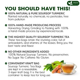 FreshDrinkUS, Premium 25 Tea Bags Soursop Turmeric, 100% Natural, Blend of Soursop Leaves, and Turmeric Root. Made with Natural Material Tea Bags. No Sugar, Vegan.