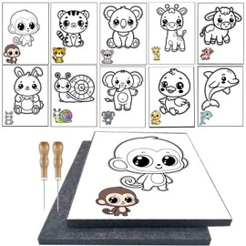 AuFiiy Prickeln Prickelset für Kinder – 10 Tier-Motive, 2x 9mm Prickelunterlagen (15x20cm), 2 Prickelnadeln, Kreatives Basteln ab 4 Jahren