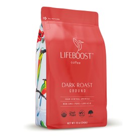 Lifeboost Dark Roast Ground Coffee - Non-GMO Low Acid Single Origin USDA Organic Dark Roast Coffee - Third Party Tested For Mycotoxins & Pesticides - 12 Ounces