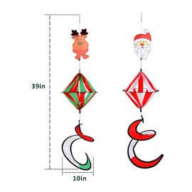 2 Pack 40 Inch Christmas Santa Snowman Wind Spinner Curly Windmill Decorations, Hanging Wind Twister with Tail Whirligigs Crafts Gifts Ornaments for Indoor Outdoor Yard Patio Lawn Garden Decor