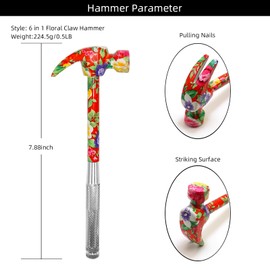 YOUMI 6 in 1 Multifunctional Floral Hammer & Screwdriver Tool for Christmas, Birthday, Valentine's Day Best Gift (Red)