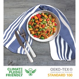 Urban Villa Kitchen Towels 100% Cotton Dish Towels for Kitchen (Set of 3) 20”x30” Dish Cloths Highly Absorbent Kitchen Linen Set with Hanging Loop Perfect for Drying Dishes Cleaning Towels-Blue White