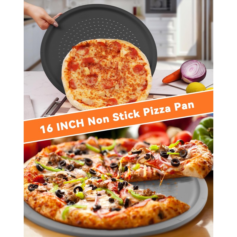 LYNG Pizza Pan 16 Inch, 2 Pack Silicone Nonstick Pizza