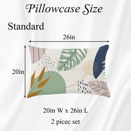 GABraden Microfiber Pillowcase 2PCS Set with Hidden Zipper,Soft and Comfortable Fabric Pillow Cases,Lightweight and Breathable,Easy to Clean,Standard Size 20"X 26"(Green-Leaves)