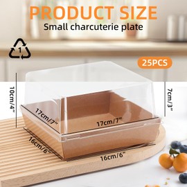 YTAXZ 7 x 7 x 4 Inches Paper Charcuterie Boxes with Clear Lids, 25 Pack Large Clear Cake Boxes for 4-6 Inch Cake, Disposable Bakery Boxes Food Containers for Cupcakes,Pie,Cookies, Cocoa Bomb Brown