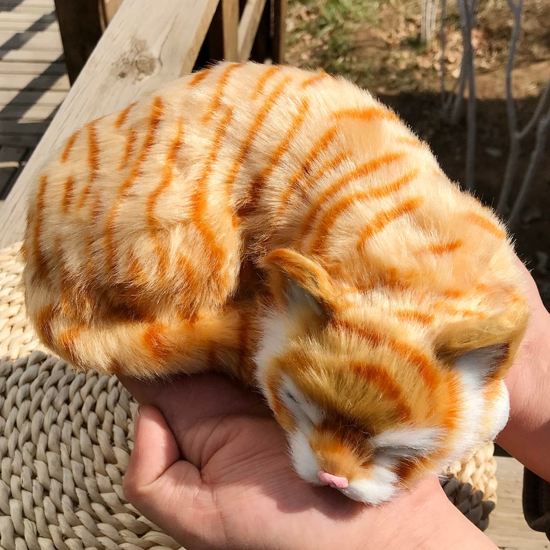 Basuo-9Q Lifelike Sleeping Tabby Cat Figurine - Realistic Curled Up