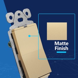 LIDER Minimalist Design Matte Finish Lighted Decorator Switch, Frameless Paddle Light Switch with Locator Light, Grounding Screw, 15A 125V, UL Listed, LS15-1P-GD5P, Gold, 5 Pack