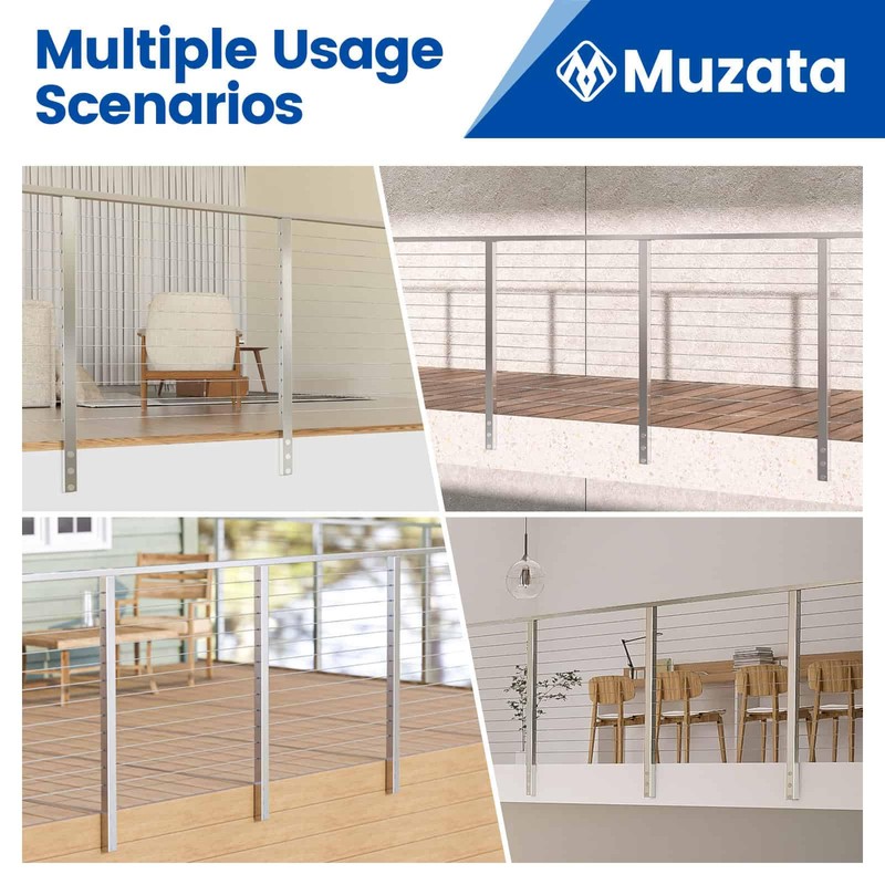 Muzata Side Mount Cable Railing Post 42 Inch 42"x2"x2" Level