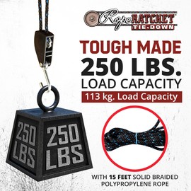 Rope Ratchet 3/8" Block and Tackle Pulley System, Adjustable Hoist for Lifting Gear, Outdoor Utility Rig for Elevating, Tensioning, Securing Equipment, 15' Braided Polypropylene Rope, 250 lb Capacity
