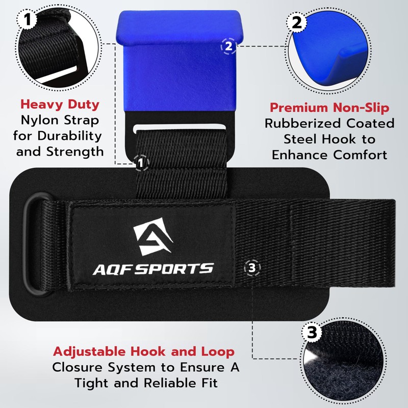 AQF Weight Lifting Hooks Straps, Non-Slip Rubber Coating Grips 8mm