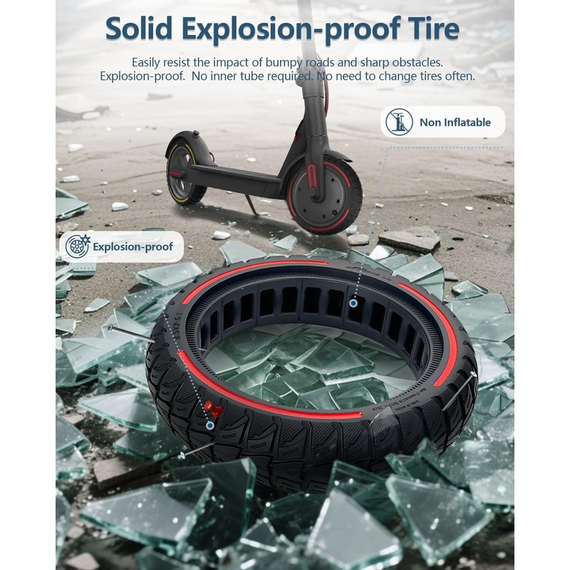 Felixstory 8.5x2.0 Inch Scooter Solid Tire, Off road, Explosion-proof,50/75-6.1 Replacement