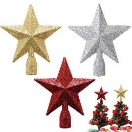 Sibba Christmas Tree Topper Decoration 3 PCS Pentagram Decorative Holiday 4 inch Sparkle Star Themed Ornament Glitter Stars Seasonal Decor Sparkle Holder Thanksgiving Home Decorate Festive Atmosphere