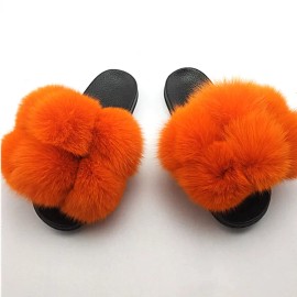 2027 NEW KJ Colorful Ladies Slippers Fluffy Sexy Slippers for Women Flat Home Woman's Indoor Warm Furry ShoesColor: Orange, US Size: 5