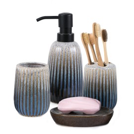 Kendiis Bathroom Accessories Sets Complete -Set 4 Pcs, Ceramic Bathroom Accessory Bath Ensemble Includes Soap Dispenser, Toothbrush Holder, Toothbrush Cup, Soap Dish for Modern Bathroom Home Decor