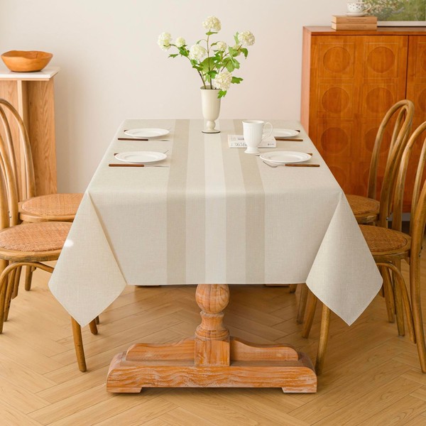 Kiatuniya Washable Beige Tablecloths, 140 x 100 cm, Modern Striped
