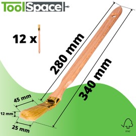 ToolSpace Curved Calorie Binding Brush | Radiator Brush | Width 25mm | Total Length: 34cm | Bristles: Dense Natural Bristles | Handle: Beech Wood | Pack of 12