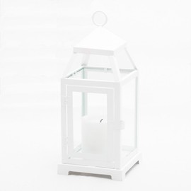 Richland White Contemporary Metal Lantern with Clear Glasses Small Set of 6