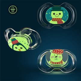 Smilo Baby Christmas Pacifier - 3 Pack of Slimline Pacifiers for Babies - 100% Silicone Newborn Pacifiers BPA Free - Glow in The Dark - Winter Animals