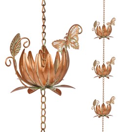 Hanna Roberts Rain Chain Water Collection for Gutters,8.5FT Metal Rain Chain with Butterfly Decor,Rainwater Catcher Chains, Outdoor Garden Yard Decor,Replacement for Downspout (10 Cups)