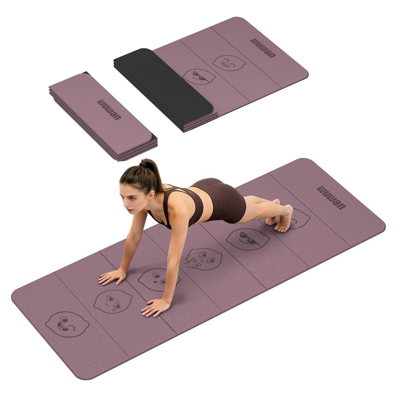 WUWAN TPE Yoga Mat Foldable 8mm Thick Light Non-Slip for