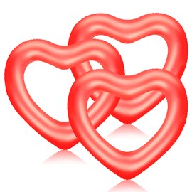 3 Pieces Inflatable Heart Pool Floats for Adults, Summer Heart Swimming Tube Heart Shaped Swim Ring Swimming Pool Beach Bachelorette Party Water Fun Party 43.3 x 39.4 Inch Red