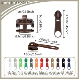 DOITEM 72Pcs Zipper Repair Kit 12 Colors Zipper Replacement 5# Zipper Pull Rescue Kit for Clothing Jackets Purses Luggage Backpacks