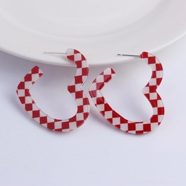 Checkerboard Heart Hoop Earrings Acrylic Hoop Earring for Women 80s Party Jewelry Gifts Valentines Day Gift