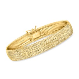 Ross-Simons Italian 18kt Gold Over Sterling Textured and Polished Omega Bracelet. 8 inches