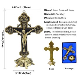 Jesus Cross Altar Table Ornament,Religious Crucifix Catholic Wall Decor with Stand and Metal Cross Gifts,Christ Cross for FireplaceTabletop Decor-7.87 Inch (Coppery)