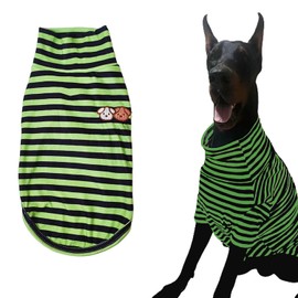 Turtleneck Dog Shirts for Large Dogs, Striped T-Shirt Comfy Stretchy Shirt Puppy Sweater Warm Costumes Pet Pullover Clothes for Big Breeds (Green Striped, XX-Large)