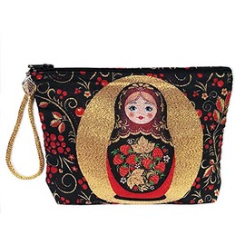 AWEHIRU Religious Gifts Russian Matryoshka Khokhloma Design Reversible Pouch Cosmetic Bag Purse 7 Inch