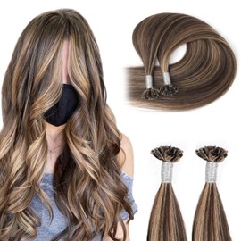 ABH AMAZINGBEAUTY HAIR U Tip Hair Extensions Remy Hair Remy Human Hair U Tip Real Hair Extensions Chocolate Brown Highlighted Caramel Blonde 50g 50strands Fusion Hair Extensions #P4-27 22 Inch