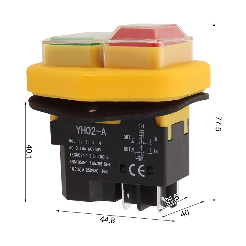 EasyByMall KJD17B AC220V 18A Waterproof Magnetic Push Button Switch 4