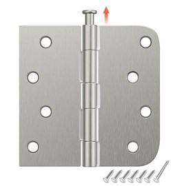 HOSOM 6 Pack Brushed Nickel Door Hinges Exterior 4 Inch 5/8" Radius Interior Hinge with Removable Pin, Perfect for Heavy Duty Front & Back Door Antirust & No Squeaks