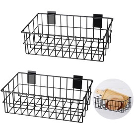 Hicarer 2 Pcs Slatwall Baskets 13.5 x 7.5 x 4.5 Inch Wire Basket, Ventilated Mounted Wall Basket Organizer Hanging Metal Basket Slatwall Accessories for Storage Display Organizing Kitchen (Black)
