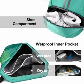 Hoedia Sports Drawstring Backpack - String Swim Gym Bag with Shoes Compartment and Wet Proof Pocket for Women/Men (Mint Green)
