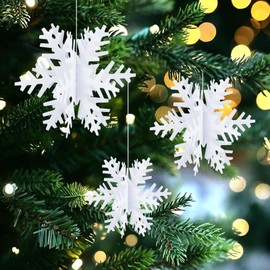 Becellen Pack of 24 Christmas 3D Snowflakes Decoration, White Christmas Tree Decoration, Paper Christmas Tree Snowflake Christmas Decoration for Christmas Party Decoration